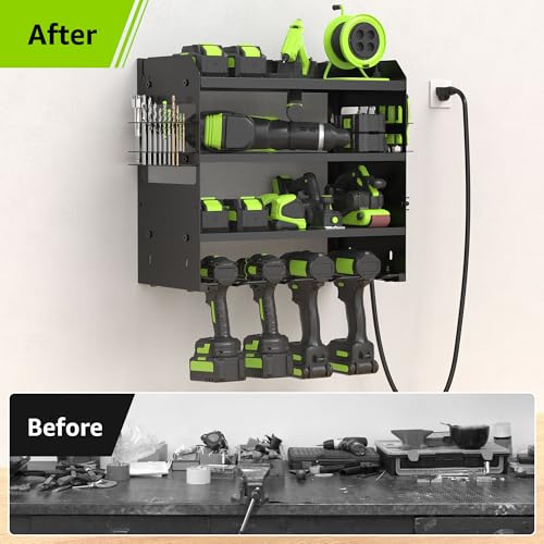 HUPBIPY Modular Power Tool Organizer Wall Mount Drill Holder Garage Shelf - color: Black 1 pack