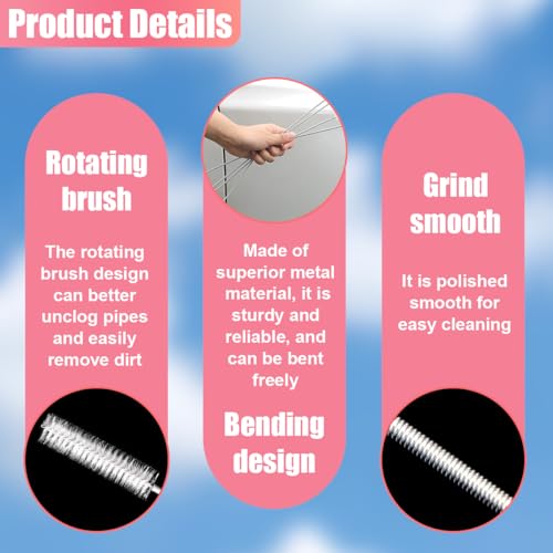 Car Sunroof Drain Cleaning Tool, 78'' Long & Slim Tube Cleaning Scrub Brush, Flexible Automotive Windshield Wiper Drain Hole Dredging Tools for Car, Refrigerator, Sewer (2PCS/2M)