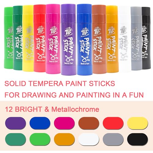 TBC The Best Crafts Paint Sticks,12 Colors Metallic, Washable, Non-toxic, Tempera Paint Sticks for Kids and Students - color: 12 Colors Metallic