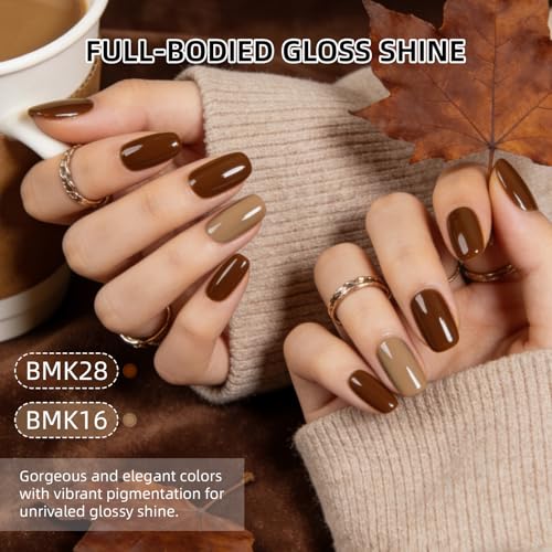 JODSONE 36Pcs Autumn Gel Nail Polish Set 32 Colors with 4 Functional | Base Coat Glitter & Matte Top Coat Nude Brown Gel Polish Set for Salon at Home DIY Nail Art - color: B31