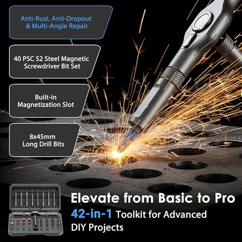 Asnish 42 in1 Magnetic Ratcheting Screwdriver Set with Multi Bit Tool Kit - color: Black-gray, size: 42 In 1