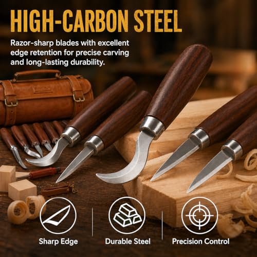 Deluxe Wood Carving Kit, 26Pcs Whittling Tools with 6 Basswood Blocks & Leather Case, High-Carbon Steel Knives, Safety Gloves, Woodworking Set for Beginners Adults DIY Craft Gifts