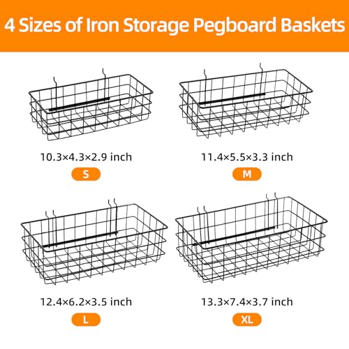 4 Pack Metal Pegboard Baskets Organizer Hooks for Garage Workshop