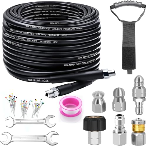 25FT Sewer Jetter Kit for Pressure Washer, 5800PSI Drain Cleaner Hose - color: Black -25FT hose