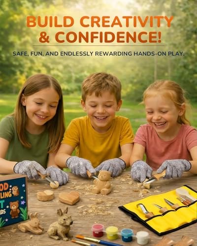 Wood Carving Whittling Kit for Kids: Round-Tip Knife Set with Storage Bag