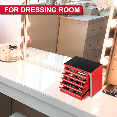 P.I.T. Mini Tool Box,Small Metal Toolbox Organizer with 5 Drawers,Red | 8.6"W X 4.6"D Cute Size,Q235 Steel,Magnetic Locking Mechanism,PVC Drawer Liners - color: Red, size: 5-Drawer