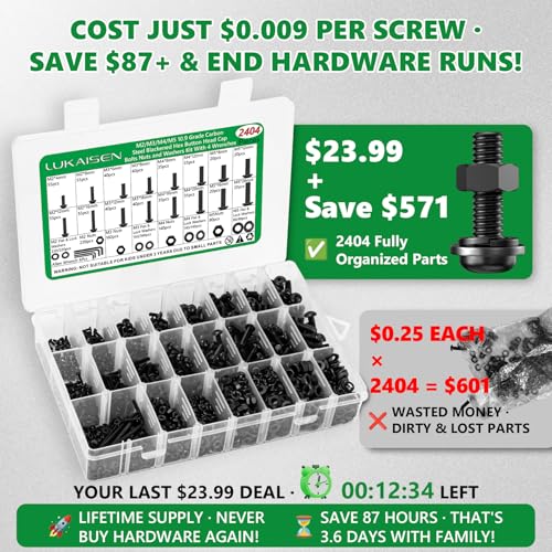 2404PCS Screw Assortment Kit, M2-M5 10.9 Alloy Steel Hex Button Cap Bolts - size: M2 M3 M4 M5 2404pcs 2