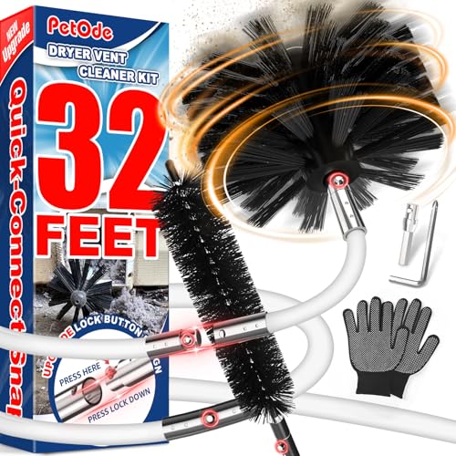 PetOde 32 Feet Dryer Vent Cleaner Kit, Flexible Lint Remover - size: 32 feet