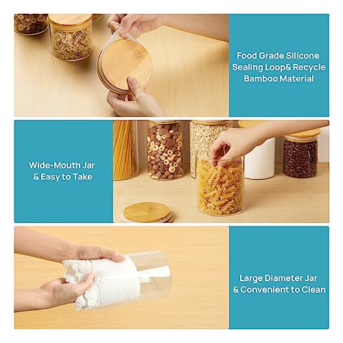 Vtopmart Glass Food Storage Jars, 7 Pack Kitchen Containers with Airtight Bamboo Wooden Lids for Pasta, Cookies, Nuts, Coffee Beans, Cereal, Canisters Set for Flour, Pantry Organization, BPA Free - size: 7 Pack (15 oz - 74 oz)