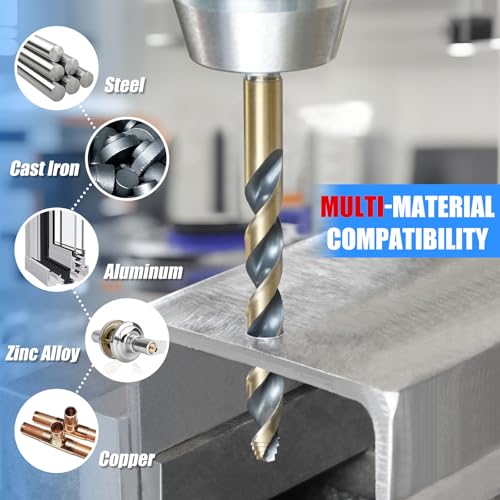 HIGHFIRE 29 Pieces HSS Stepped Point Drill Bit Set 1/16"-1/2", Gold and Black 3-Flat Shank for Metal, Steel & Acrylic - No Pilot Hole Needed - Industrial, MRO & DIY Use - size: 1/16-1/2 in Stepped Point (29 pcs)