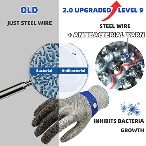 Schwer SlicePro ANSI A9 Cut Resistant Glove PR1707, Food Grade Stainless Steel Wire Metal Gloves, Cutting Gloves for Kitchen, Meat Cutting, Oyster Shucking, Fish Fillet, （M, 2 PCS） - size: Medium (Pack of 2), style: 2.0 Steel Wire+hppe