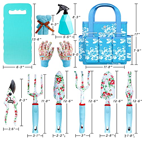 Womens Gardening Gifts Set - Floral Gardening Tools with Tote Bag - Gifts for Mom, Girlfriend or Women - Birthday, Christmas (Blue) - color: Blue