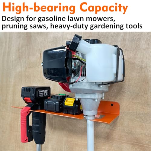 MUTUACTOR Weed Eater Hanger,Large Opening Heavy Duty Weedeater Rack Wall Mount,Weedeater Trimmer Rack 2 Slots for Hanging Yard Tools, Trailer Garage Wall Chainsaw,Lawn Equipment - style: Orange Weed Eater Hanger