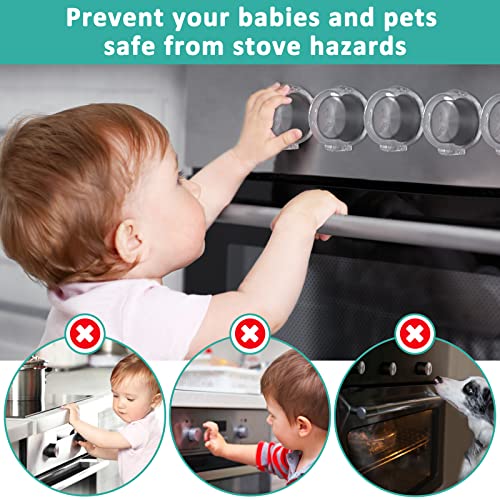 Stove Knob Covers for Child Safety 5 Packs Babepai Upgraded Double-Key Design Universal Size Baby Safety Gas Oven Knob Covers Stove Guard Kid Proofing - color: Clear