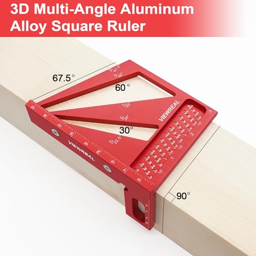 Multi-Angle 3D Measuring Ruler: 22.5/30/45/60/67.5/90 Degree Aluminum Alloy Square Ruler Protractor, Ideal for Engineer Carpenter Crafting, Drawing - color: Red