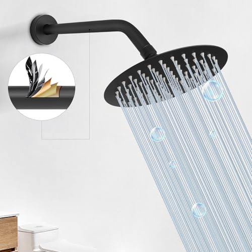 Shower Arm with Flange and Teflon Tape, Wall Mounted Shower Pipe 304 Stainless Steel Extension Arm for Fixed Shower Head & Handheld (12 Inches, Matte Black) - color: Matte Black, style: 12 Inch