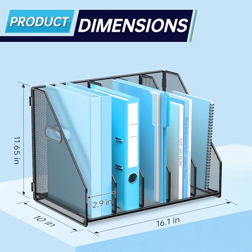 MINDEPOT Desk File Organizer Folder Holder with 5 Vertical for Office Black - color: Black