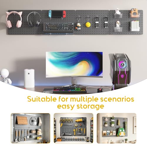 Steel Pegboard Tool Wall Organizer, 4 Pack 14.76 x 10.82 in, 6 Bins, Gray - color: Gun Gray, size: 14.76"x10.82"- 4 Pcs
