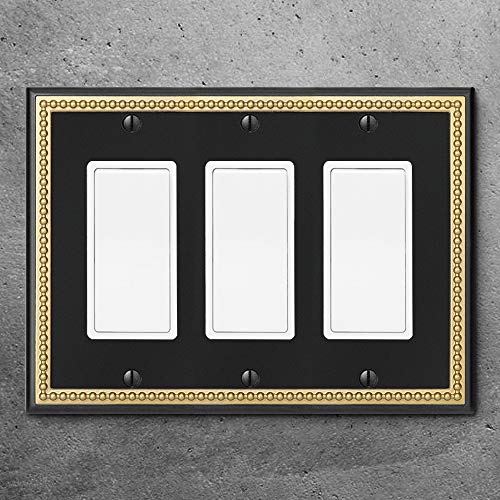 Pearled Frame Decorative Wall Plate Switch Plate Outlet Cover (Triple Decorator, Black & Dark Golden) - style: Triple Decorator