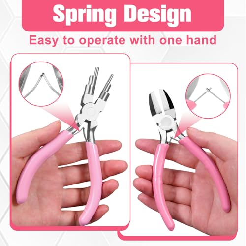 2 Pcs Jewelry Making Tools, Soft Jaw Plier with 6 in 1 Bail Making Plier 3mm to 10mm, Flat Nose Pliers with 2 Replacement Tips Wire Looping and Bending Pliers for Wire Wrapping Straightening - style: Soft Jaw Plier & Bail Making Plier
