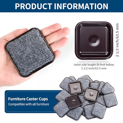 Ezprotekt 2.5" Square Carpet Bottom Furniture Caster Cups, 16 Pcs Reusable Furniture Coasters, Felt Furniture Sliders Pads to Protect Hardwood, Tile or Carpetd Floors from Scratches (Brown/Gray) - size: 2.5"(2-1/2")