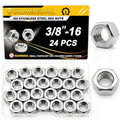 24Pcs 3/8-16 UNC Hex Nuts 304 Stainless Steel A2-70 Heavy Duty - size: SAE 3/8-16;24pcs