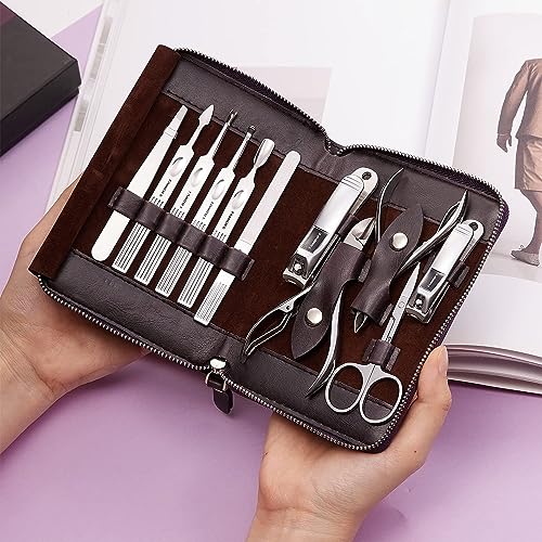 FAMILIFE Stainless Steel Manicure Set 11-in-1 Professional Nail Clipper Kit - color: Purple