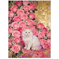 1000 Piece Puzzle for Adults, Elegant White Persian Cat with Pink Roses - color: Rose Gold Whiskers