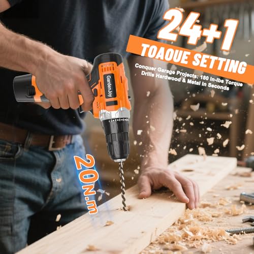 12V Cordless Electric Drill Driver Set, Powerful Lightweight Portable Rechargeable Screwdriver 42pcs Accessories,2-Speed, 24+1 Position for Wood/Wall Drilling & Screw Driving, Home DIY Tool woman man - style: 12V - 2 Batteries - Orange - Basic
