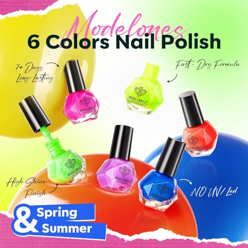 modelones Neon Nail Polish Set 6 Colors Quick Dry Mini - color: A0 Neon