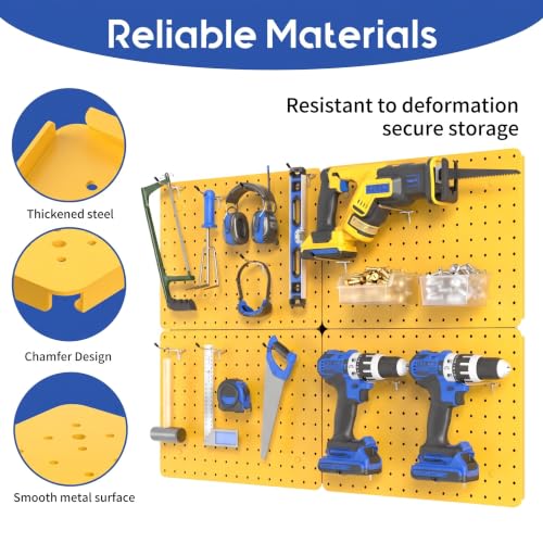 Pegboard Organizer Kit,4 Pack 14.76x10.82 in Metal Panels with 6 Bin,Yellow - color: Yellow, size: 14.76"x10.82"- 4 Pcs