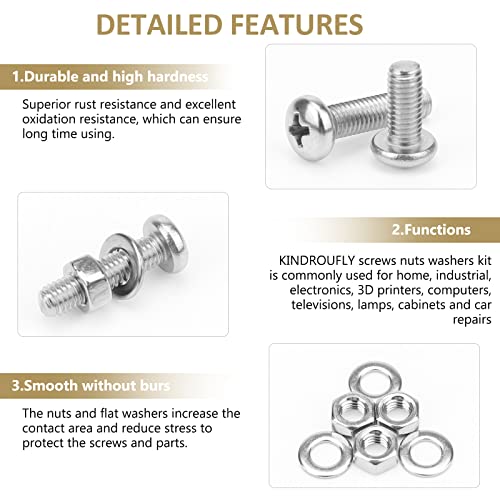 1285 Pieces M2 M2.5 M3 M4 Phillips Pan Head Machine Screws Nuts Washers Assortment Kit, 304 Stainless Steel, Fully Machine Thread - size: M2 M2.5 M3 M4