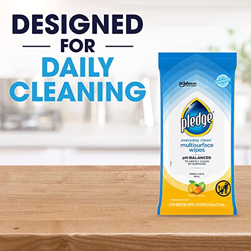 Pledge Multisurface Cleaning Wipes, pH Balanced, Fresh Citrus, 25 Count (Pack of 3, 75 Total Wipes) - size: 25 Count (Pack of 3)