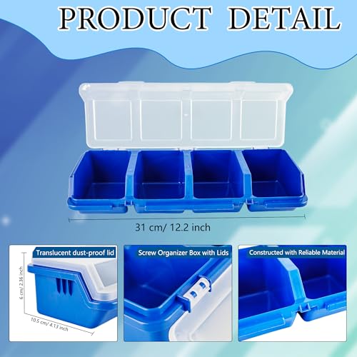 8 Pcs Screw Organizer Box Screw Parts Box with 4 Compartments Translucent Lid Tool Bins Plastic Parts Organizer for Hardware Garage Workbench Craft Organizing Storage