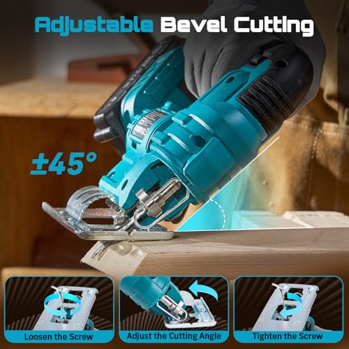 SEESII Jig Saw, Cordless Jigsaw Tool with 2×2.0Ah Batteries and Charger - color: Blue
