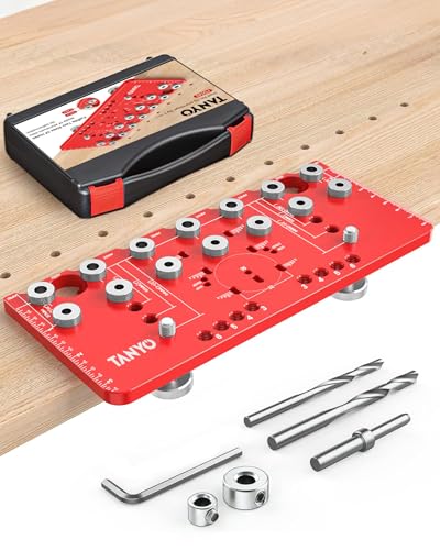 TANYO Shelf Pin Jig and Hinge Jig 2 In 1, 1/4 Inch Adjustable, 7 Hole - color: Red, size: 7 Hole