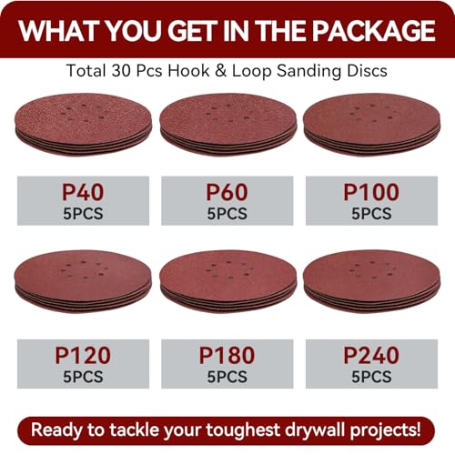 9 Inch 8 Hole Sanding Discs 30 Pack, 5 Pcs Each 40 60 100 120 180 240 Grit - style: 8 hole 40/60/100/120/180/240 Grit