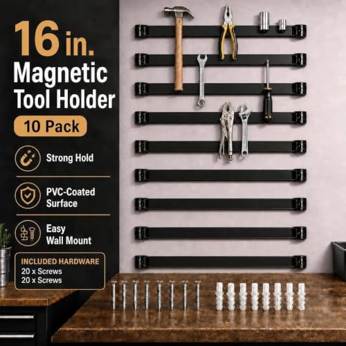 16" Magnetic Tool Holder, 10 Pack PVC-Coated Heavy Duty for Garage - style: 16IN-10 PACK