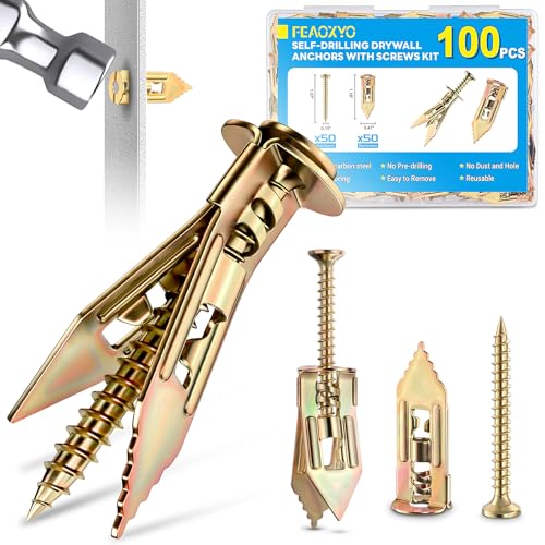 100 PCS Self Drilling Drywall Anchors with Screws Kit, Zinc Plated - size: 100PCS