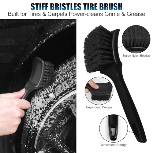 8Pcs Wheel Brush, Tire Brush, Wheel Cleaner Brush Set - 2 Soft Wheel Cleaning Brushes, Detailing Brush & Hard Tire Scrubber, Flexible and Durable Rim Cleaning Brush Kit for Wheels and Tires
