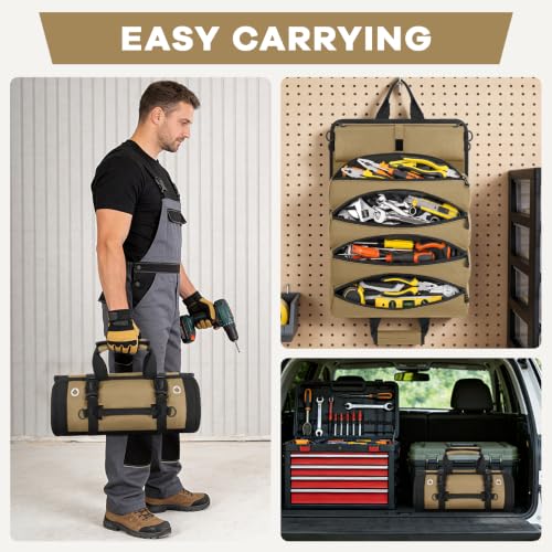 ANILD 13 Inch Regular Long Tool Bag Roll Up, Roll Up Tool Bag Organizer - color: Khaki, size: Regular