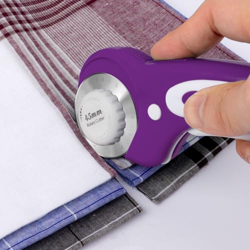 45mm Rotary Cutter for Fabric with 5 Extra Blades, Roller, with Safety Lock - color: Purple