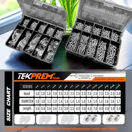 TEKPREM Magnetic Eyeglass Repair Tool Kit, Eye Glasses Repairing Screwdriver Set with Compatible Eyeglass Screws,Silicone Nose Pads,Tweezer,Small Screwdriver for Eyeglasses,Sunglasses and Nose Pads