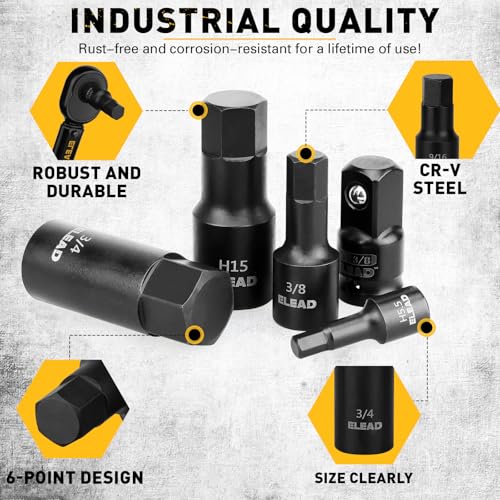 36-Piece Impact Hex Bit Socket Set Includes Socket Adapter, 1/4", 3/8", 1/2", SAE and Metric, H2-H19 & 3/4"-5/64", Cr-V Steel, Reinforced Storage Case, Automotive Mechanic Professional Tool Set - color: 36-piece Black