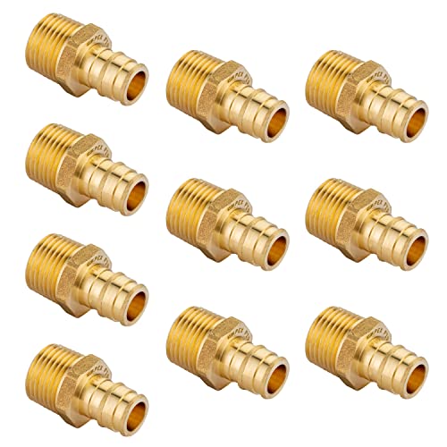 10 piece EFIELD Brass Expansion Pex A 1/2" x 1/2" Male NPT Adapter Fitting - size: 1/2" x 1/2" (Brass, Pack of 10)
