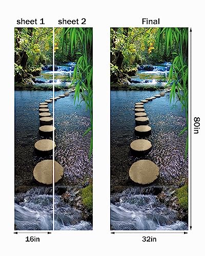 FLFK Door Mural Sticker - Mountain Stream,Peel and Stick,Combined Size 32"x80",Split into 2 Pieces - color: Mt1374, size: 32"x80"