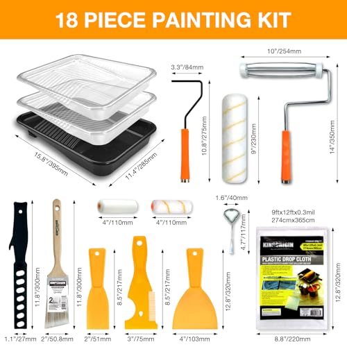 18 Pcs Paint Roller Kit - 9" & 4" Paint Roller with Paint Tray - color: 18 Pack, 9" & 4" roller
