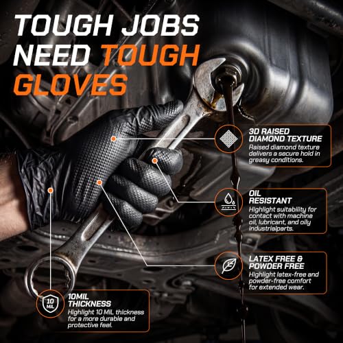 10 Mil Nitrile Gloves Disposable Mechanic Gloves Rubber Latex Cooking Gloves Black Rubber Disposable Gloves Black Nitrile Latex Gloves Large HEAVY DUTY Mechanic Nitrile Gloves 100 Count - size: Large