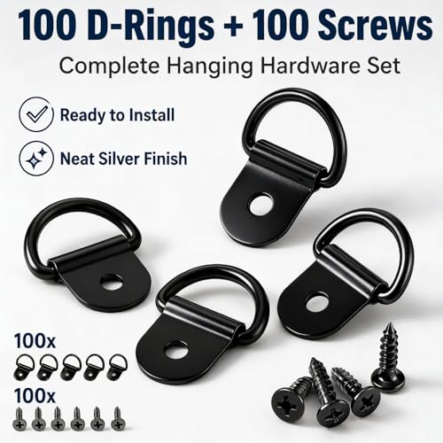 100pc Picture Hangers Kit D-Ring Hooks with Screws Heavy Duty for Hanging - color: Black