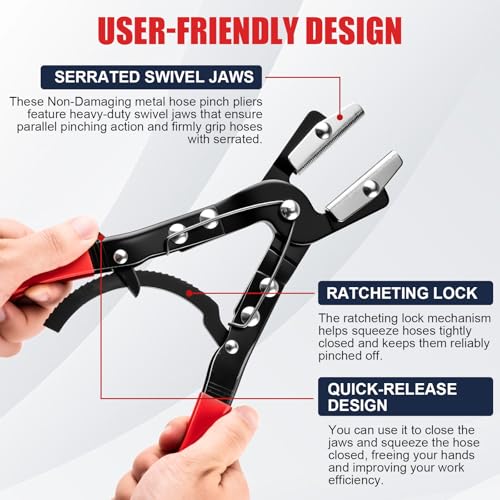3PCS Ratchet Hose Pinch Off Pliers, Upgrade Hose Pinch Pliers Automotive, 8 in, 10", 12inch Locking Fuel Line for Radiator, Heater, Coolant, Fuel Pinch, Flexible Hose